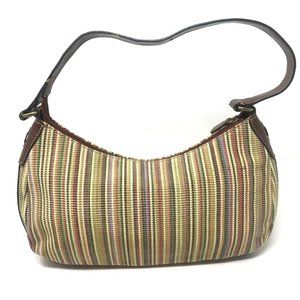 Fossil 75082 Women Shoulder Bag 16x8" MultiColor Textile Leather Zip Stripped